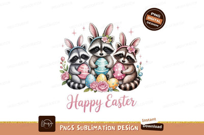 Raccoons With Easter Eggs Sublimation Png Sublimation Designangry 