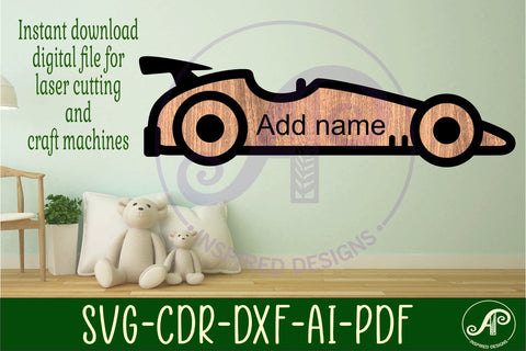 Race car outline two layer name wall sign SVG APInspireddesigns 