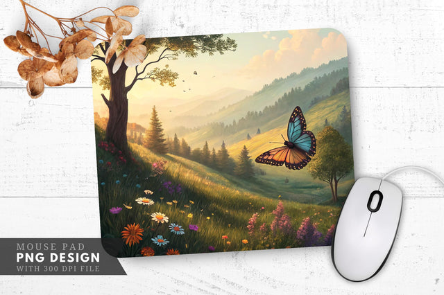 Radiant Butterfly in a Magical Woodland Meadow Mouse Pad PNG Design Sublimation Regulrcrative 