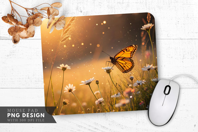 Radiant Butterfly in a Tranquil Meadow Mouse Pad PNG Design Sublimation Regulrcrative 