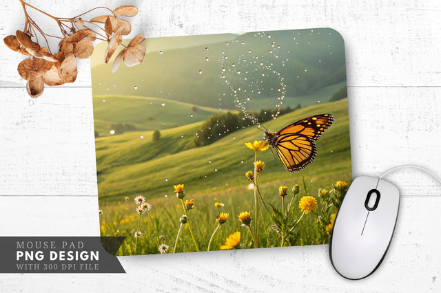 Radiant Butterfly in Golden Meadow Mouse Pad PNG Design Sublimation Regulrcrative 