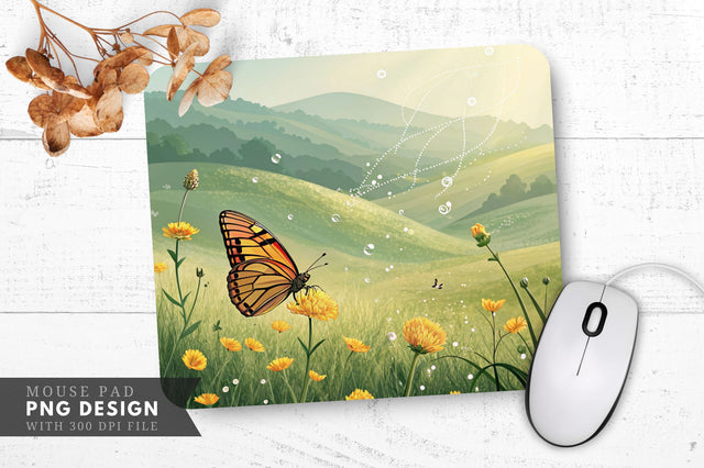 Radiant Butterfly in Golden Meadow Mouse Pad PNG Sublimation Regulrcrative 