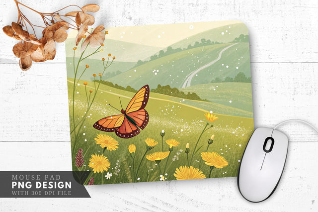 Radiant Butterfly in Golden Meadow Mouse Pad Sublimation Regulrcrative 