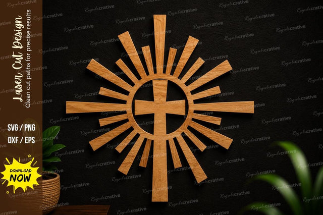 Radiant Cross Wall Art Laser Cut SVG SVG Regulrcrative 