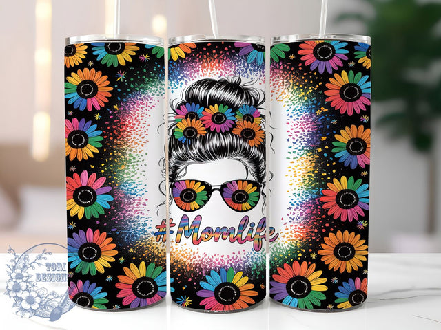 Radiant & Fierce Mom Life Tumbler, Leopard Print Tumbler, Rainbow Mom Design, Funny Mom Tumbler PNG, Sunflower Bun Hair Wrap, Cute Mom Sublimation, Trendy Mom Sublimation ToriDesigns 