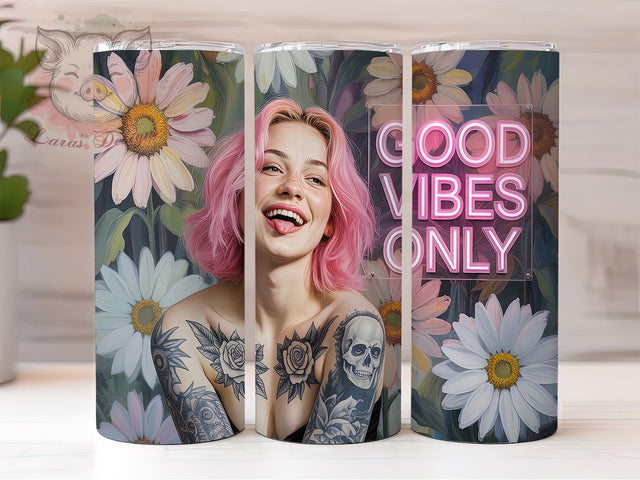 Radiant & Free-Spirited Good Vibes Tumbler, Tattoo Flower Design, Boho Girl Wrap, Positive Quote Sublimation, Floral Tattoo Tumbler, Hippie Chic Tumbler, DIY Inspirational Tumbler Sublimation Lara' s Designs 