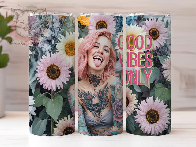 Radiant & Free-Spirited Good Vibes Tumbler, Tattoo Flower Design, Boho Girl Wrap, Positive Quote Sublimation, Floral Tattoo Tumbler, Hippie Chic Tumbler, DIY Inspirational Tumbler Sublimation Lara' s Designs 