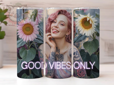 Radiant & Free-Spirited Good Vibes Tumbler, Tattoo Flower Design, Boho Girl Wrap, Positive Quote Sublimation, Floral Tattoo Tumbler, Hippie Chic Tumbler, DIY Inspirational Tumbler Sublimation Lara' s Designs 