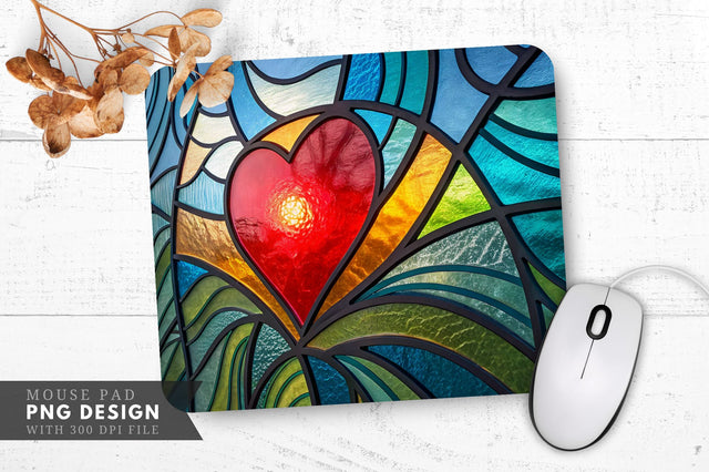 Radiant Heart Abstract Stained Glass Art Mouse Pad PNG Design Sublimation Regulrcrative 