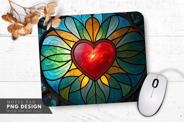 Radiant Heart Abstract Stained Glass Art Mouse Pad PNG Design Sublimation Regulrcrative 
