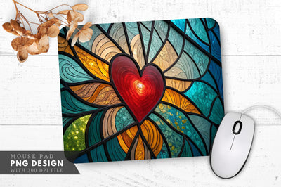Radiant Heart Abstract Stained Glass Art Mouse Pad PNG Design Sublimation Regulrcrative 