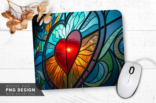 Radiant Heart Abstract Stained Glass Art Mouse Pad PNG Design Sublimation Regulrcrative 