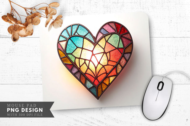 Radiant Heart in Stained Glass Mouse Pad PNG Design Sublimation Regulrcrative 