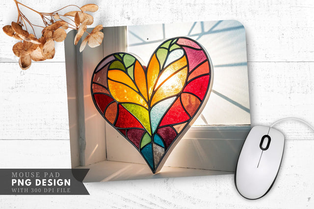 Radiant Heart in Stained Glass Mouse Pad PNG Design Sublimation Regulrcrative 