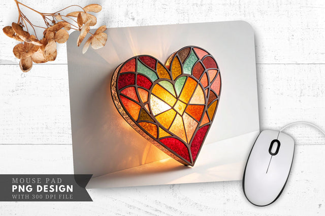 Radiant Heart in Stained Glass Mouse Pad PNG Design Sublimation Regulrcrative 