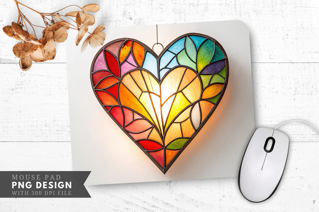 Radiant Heart in Stained Glass Mouse Pad PNG Design Sublimation Regulrcrative 