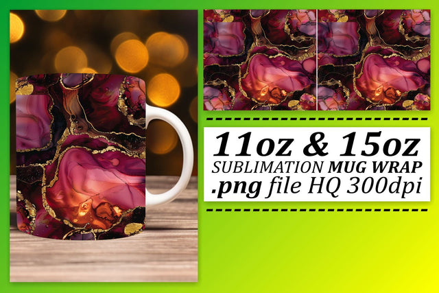 Radiant Marble Print Mug Wrap, Sublimation, 11oz 15oz Sublimation afrosvg 