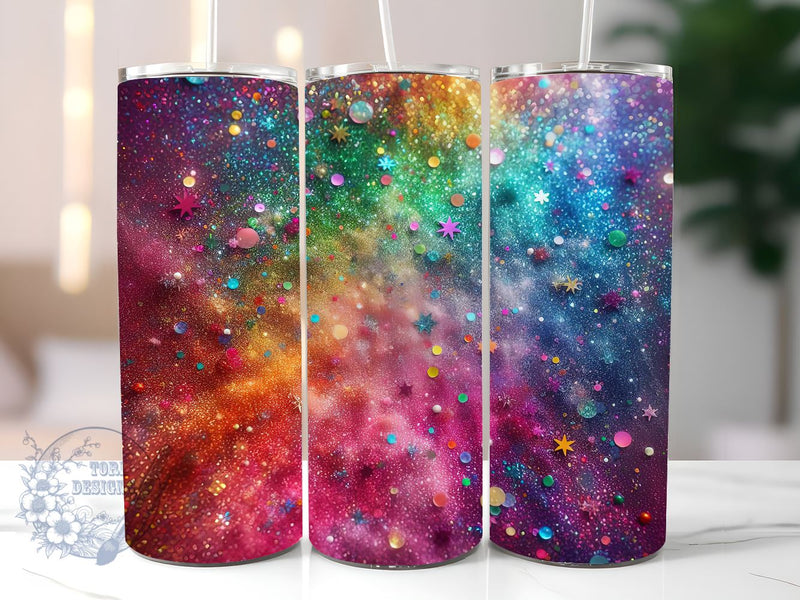 Radiant Rainbow Glitter Ombre 20 oz Skinny Tumbler, Gradient Tumbler Png, Straight & Tapered Tumbler Wrap, Instant Digital Download Sublimation ToriDesigns 