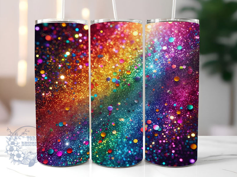 Radiant Rainbow Glitter Ombre 20 oz Skinny Tumbler, Gradient Tumbler Png, Straight & Tapered Tumbler Wrap, Instant Digital Download Sublimation ToriDesigns 