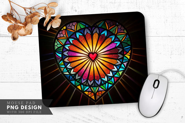Radiant Reflections Stained Glass Heart Mouse Pad PNG Design Sublimation Regulrcrative 