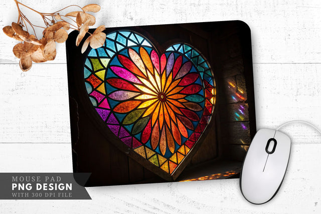 Radiant Reflections Stained Glass Heart Mouse Pad PNG Design Sublimation Regulrcrative 