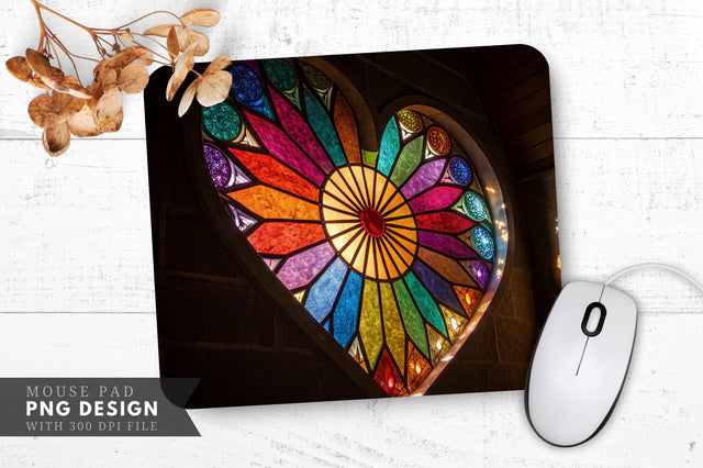 Radiant Reflections Stained Glass Heart Mouse Pad PNG Design Sublimation Regulrcrative 