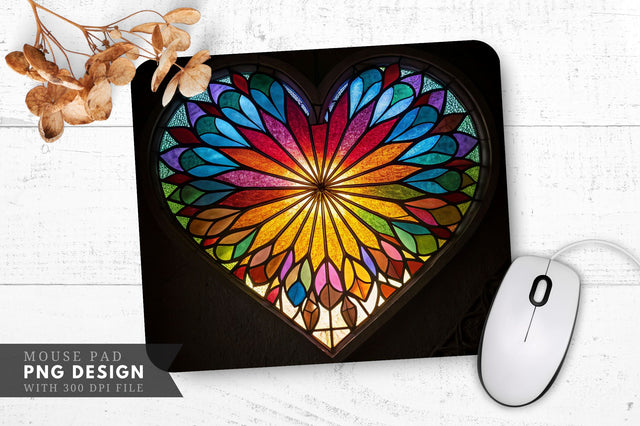 Radiant Reflections Stained Glass Heart Mouse Pad PNG Design Sublimation Regulrcrative 