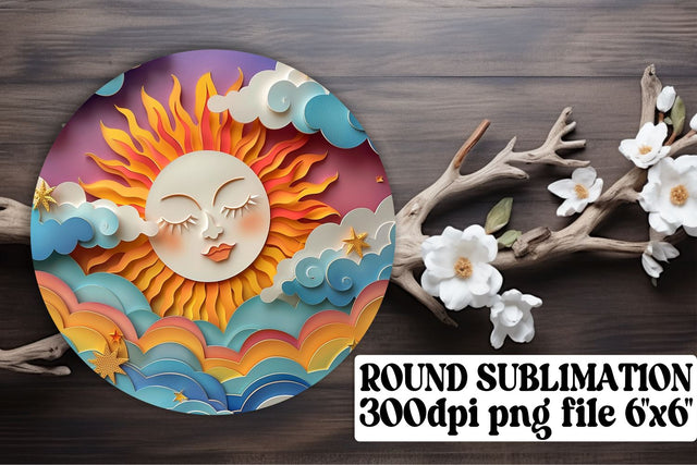 Radiant Sun Circle Sublimation Set: Keychain & Coaster Sublimation afrosvg 