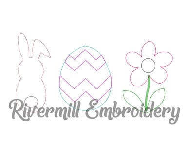 Raggy Applique Bunny Egg & Flower Easter Machine Embroidery Design Embroidery/Applique DESIGNS Rivermill Embroidery 