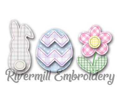 Raggy Applique Bunny Egg & Flower Easter Machine Embroidery Design Embroidery/Applique DESIGNS Rivermill Embroidery 