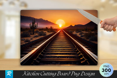 Railway Track With Sunset Cutting Board Sublimation Regulrcrative 