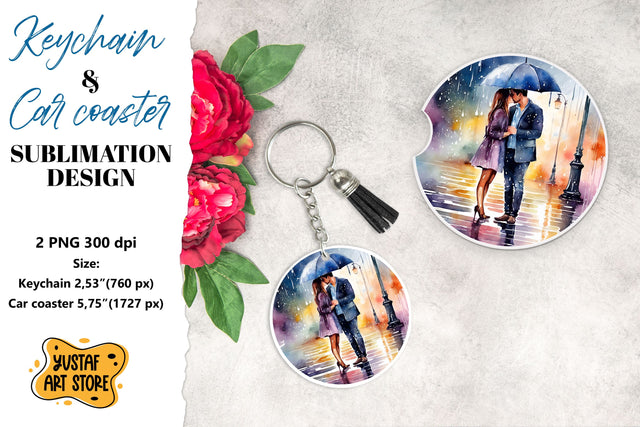 Rain Keychain. Rain Car coaster sublimation. Couple in love Sublimation Yustaf Art Store 