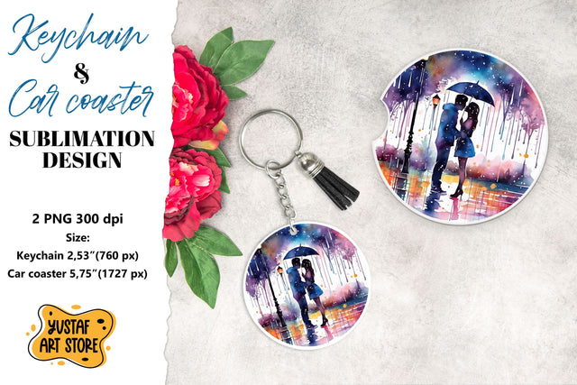 Rain Keychain. Rain Car coaster sublimation. Couple in love Sublimation Yustaf Art Store 