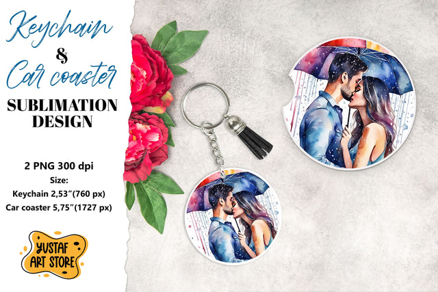 Rain Keychain. Rain Car coaster sublimation. Couple in love Sublimation Yustaf Art Store 