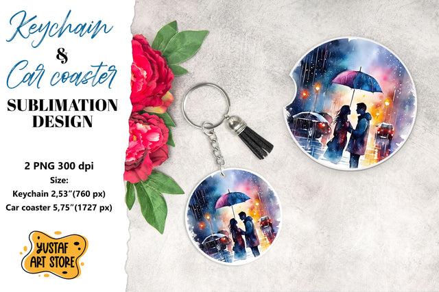 Rain Keychain. Rain Car coaster sublimation. Couple in love Sublimation Yustaf Art Store 