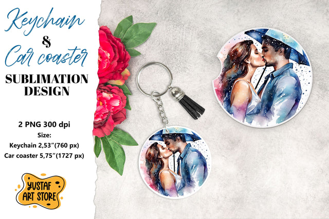 Rain Keychain. Rain Car coaster sublimation. Couple in love Sublimation Yustaf Art Store 