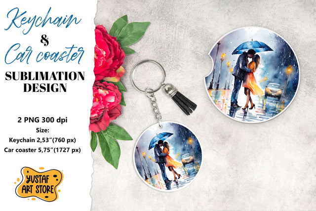 Rain Keychain. Rain Car coaster sublimation. Couple in love Sublimation Yustaf Art Store 