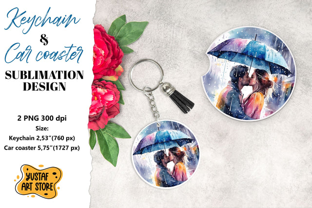 Rain Keychain. Rain Car coaster sublimation. Couple in love Sublimation Yustaf Art Store 