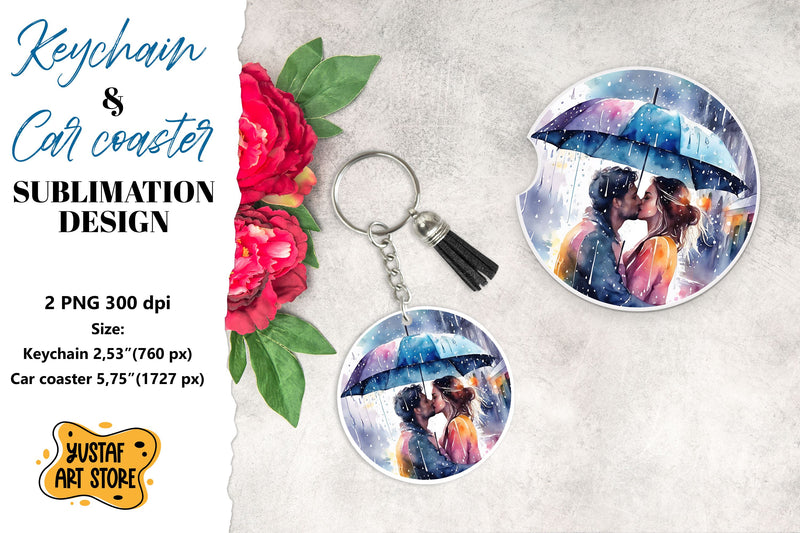Rain Keychain. Rain Car coaster sublimation. Couple in love Sublimation Yustaf Art Store 