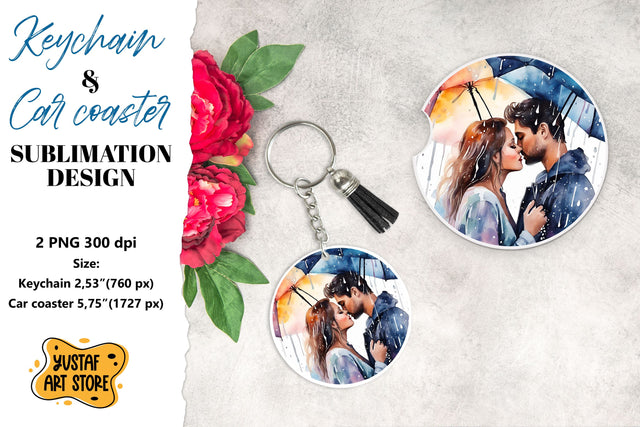 Rain Keychain. Rain Car coaster sublimation. Couple in love Sublimation Yustaf Art Store 