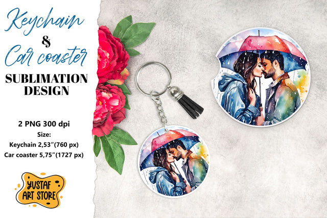 Rain Keychain. Rain Car coaster sublimation. Couple in love Sublimation Yustaf Art Store 