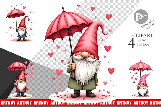 Rain Umbrella Gnome Clipart Sublimation artnoy 