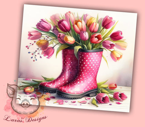 Rainboots Tumbler, Tulip Design, Spring Decor, 20oz Tumbler Wrap, PNG Sublimation, Floral Gifts, Garden Lovers Sublimation Lara' s Designs 