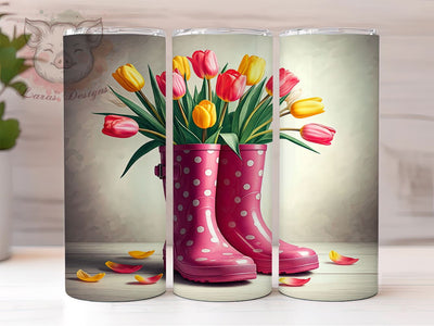 Rainboots Tumbler, Tulip Design, Spring Decor, 20oz Tumbler Wrap, PNG Sublimation, Floral Gifts, Garden Lovers Sublimation Lara' s Designs 