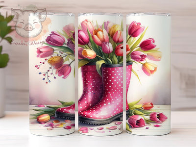 Rainboots Tumbler, Tulip Design, Spring Decor, 20oz Tumbler Wrap, PNG Sublimation, Floral Gifts, Garden Lovers Sublimation Lara' s Designs 