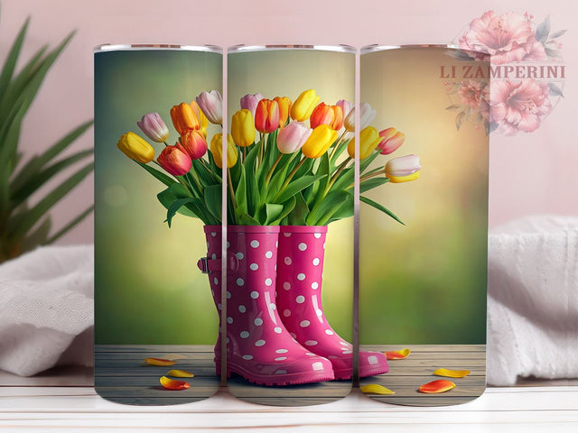 Rainboots Tumbler Wrap, Tulip Floral Design, Springtime Easter Wrap, Sublimation 20oz Tumbler, Spring Drinkware, Floral Tumbler Art, Cute Rain Boots Gift Sublimation Li Zamperini 