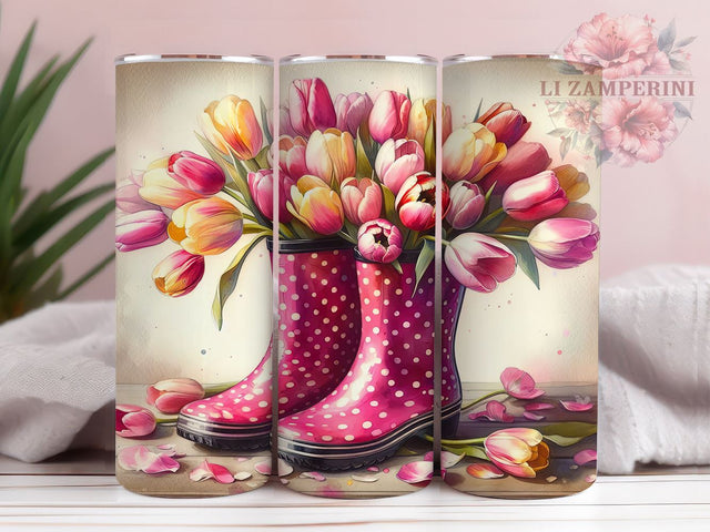 Rainboots Tumbler Wrap, Tulip Floral Design, Springtime Easter Wrap, Sublimation 20oz Tumbler, Spring Drinkware, Floral Tumbler Art, Cute Rain Boots Gift Sublimation Li Zamperini 