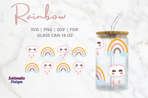 Rainbow 16oz Glass Can Wrap SVG | PNG Sunlimation Design SVG Sublimatiz Designs 