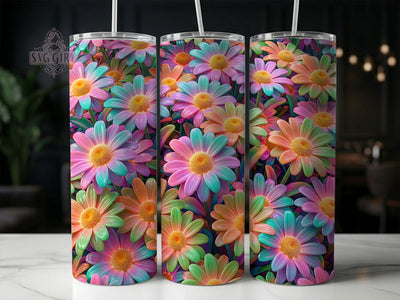 Rainbow 3D Daisy 20oz Tumbler, Rainbow 3D Daisy, 3D Daisy, Daisy Tumbler, 20oz Tumbler, Rainbow Tumbler, 3D Tumbler, Tumbler Wrap Sublimation SvggirlplusArt 
