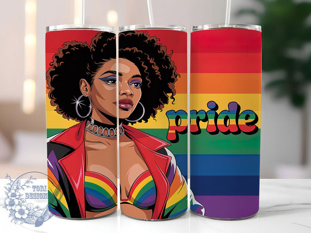 Rainbow Afro Woman LGBTQ Pride Tumbler Wrap, Afro Woman Pride Cup, Rainbow Afro Woman Wrap, LGBTQ Pride Tumbler, 20Oz Tumbler Wrap, Sublimation Pride Tumbler, Afro Woman Drinkware Sublimation ToriDesigns 
